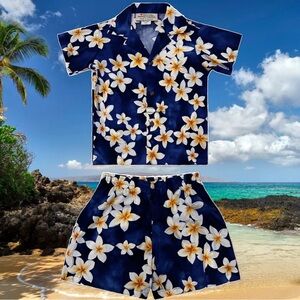 NWT Toddler Boys Royal Hawaiian 2pc Shorts Shirt Cabana Plumeria Hilo Hattie’s 2